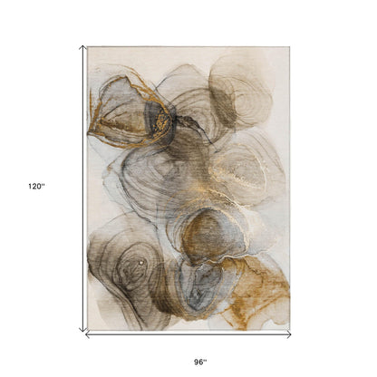 8' X 10' Brown Abstract Washable Non Skid Indoor Outdoor Area Rug