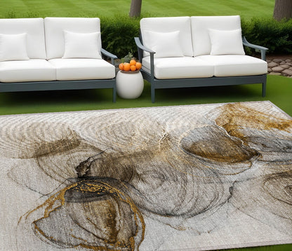 8' X 10' Brown Abstract Washable Non Skid Indoor Outdoor Area Rug