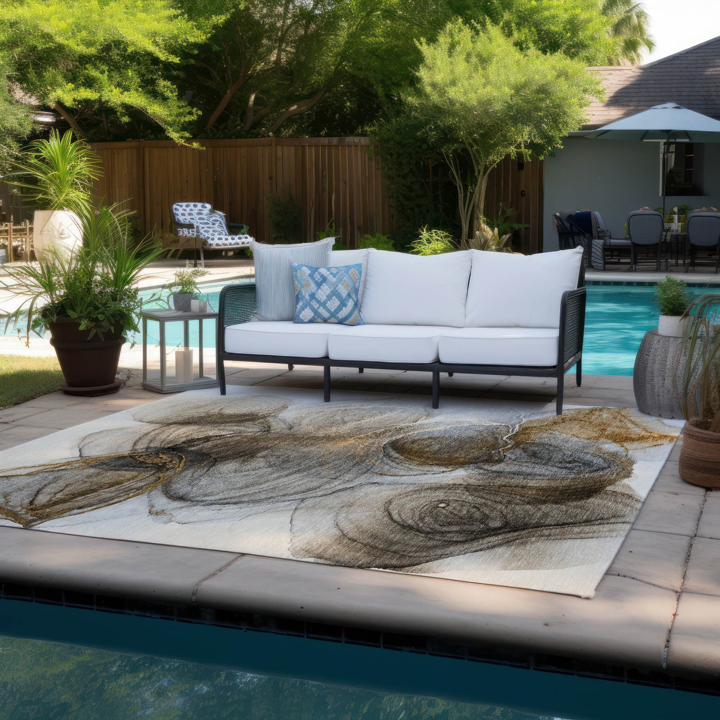 8' X 10' Brown Abstract Washable Non Skid Indoor Outdoor Area Rug