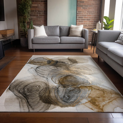8' X 10' Brown Abstract Washable Non Skid Indoor Outdoor Area Rug