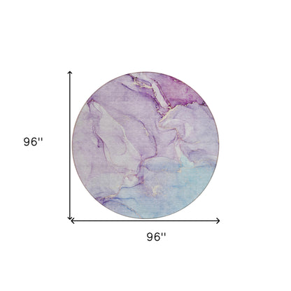 8' Round Purple Round Abstract Washable Non Skid Indoor Outdoor Area Rug