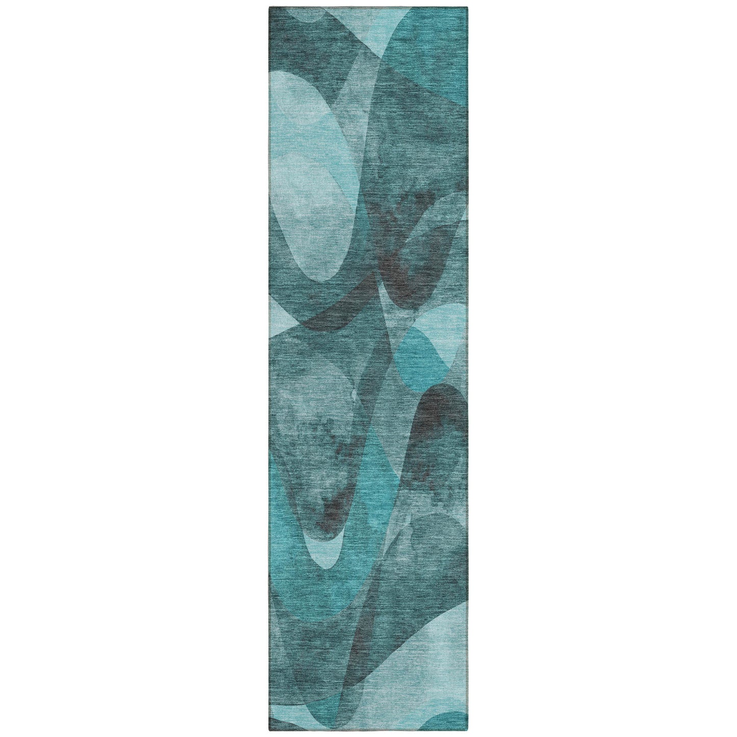 8' Runner Teal Abstract Washable Non Skid Indoor Outdoor Runner Rug