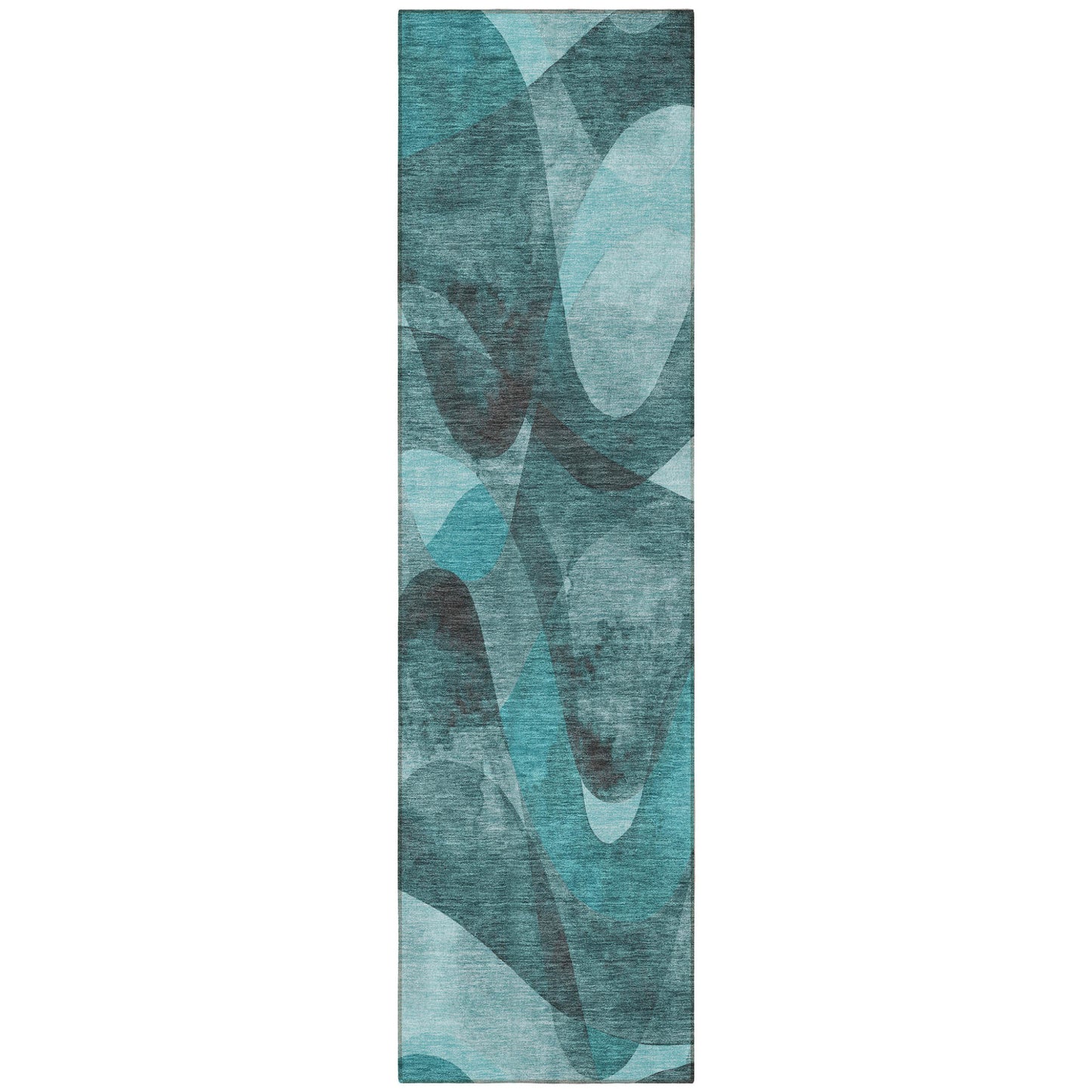 8' Runner Teal Abstract Washable Non Skid Indoor Outdoor Runner Rug