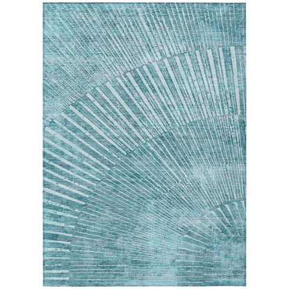 8' X 10' Teal Abstract Washable Non Skid Indoor Outdoor Area Rug