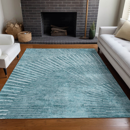 8' X 10' Teal Abstract Washable Non Skid Indoor Outdoor Area Rug