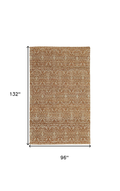 8' X 11' Orange and Tan Geometric Hand Woven Area Rug