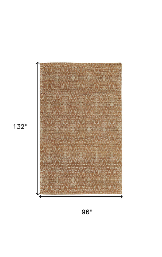 8' X 11' Orange and Tan Geometric Hand Woven Area Rug