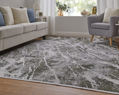 12' X 18' Taupe and Gray Abstract Power Loom Area Rug With Fringe