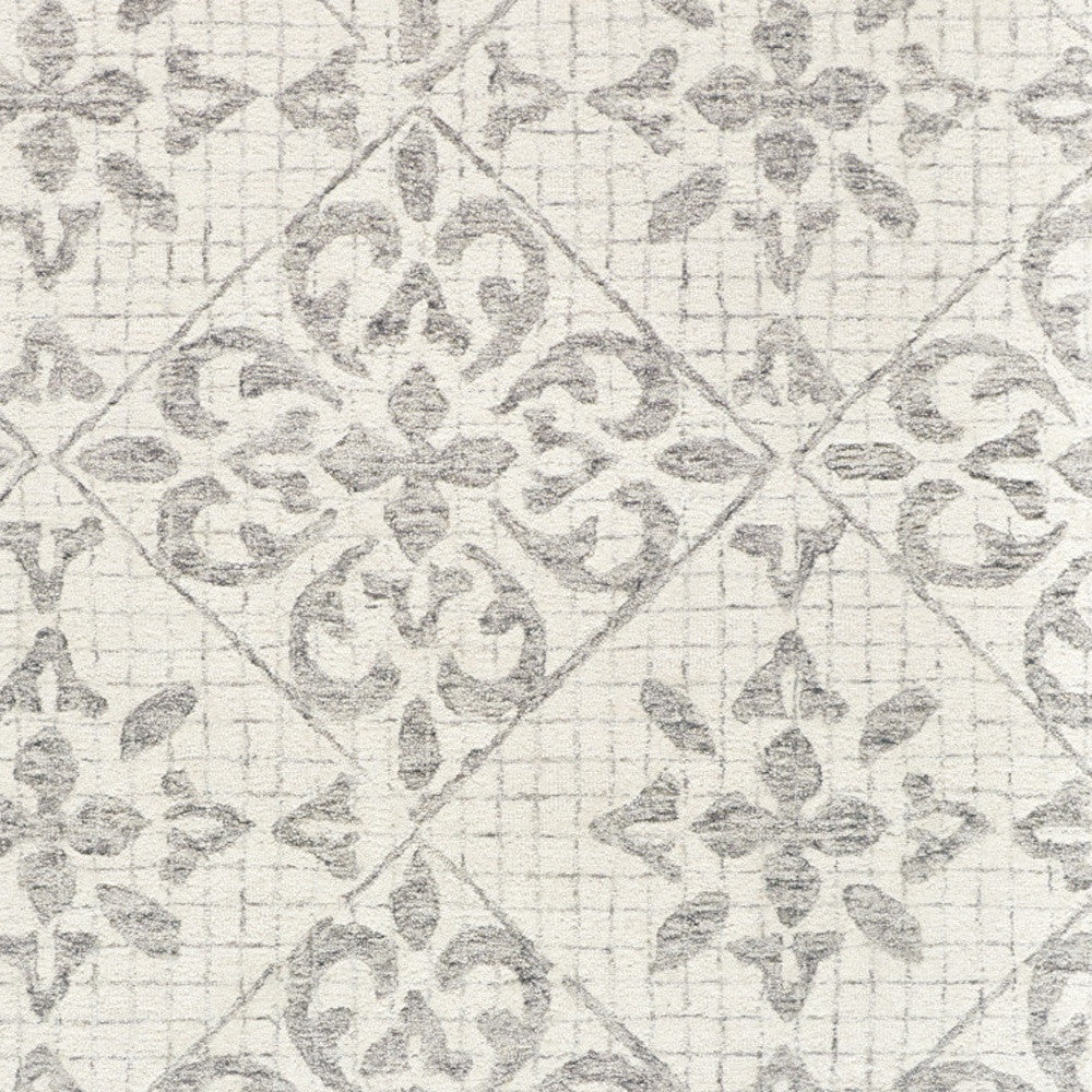 8' X 10' Ivory and Gray Wool Floral Hand Tufted Area Rug