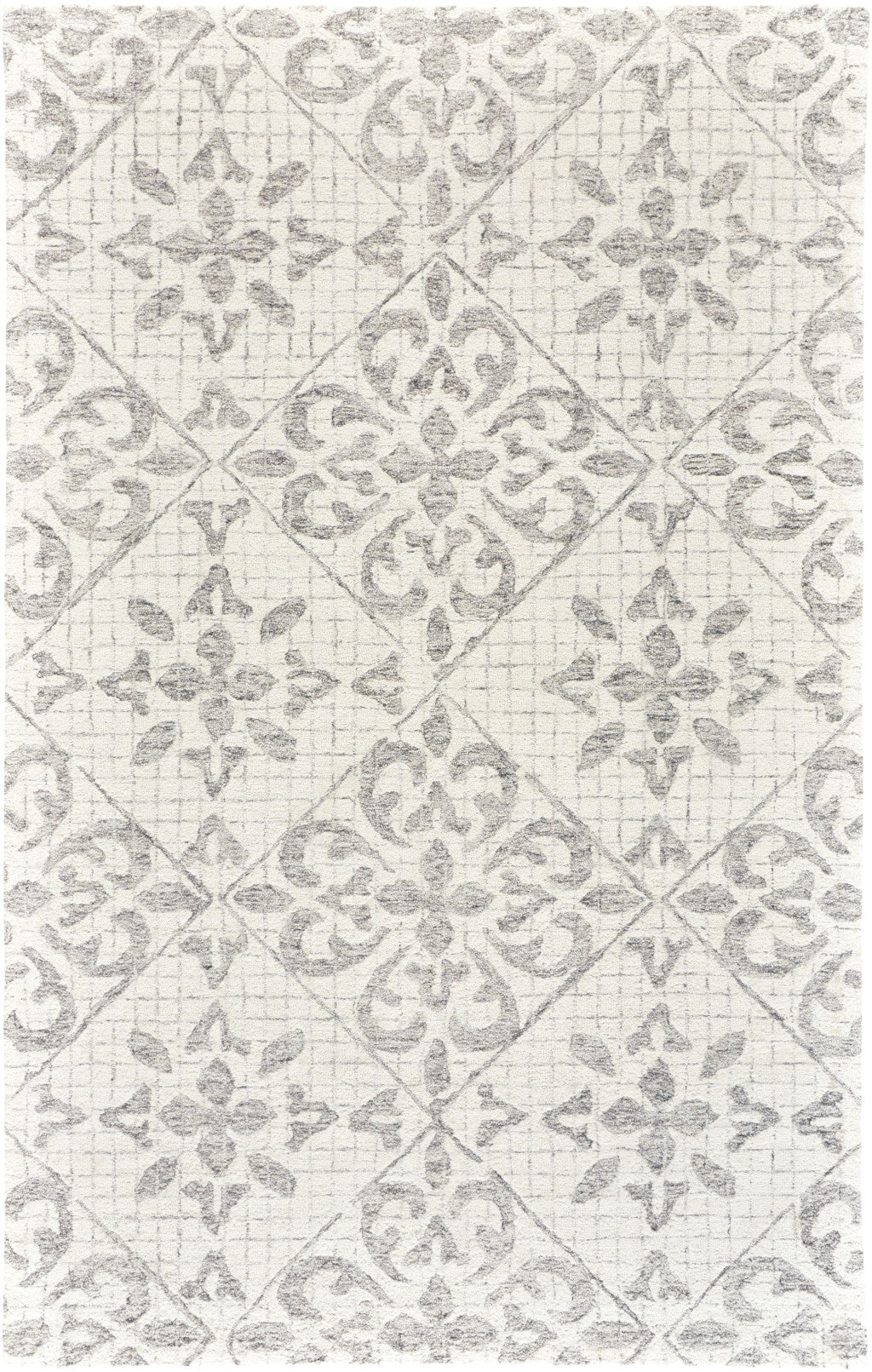 8' X 10' Ivory and Gray Wool Floral Hand Tufted Area Rug