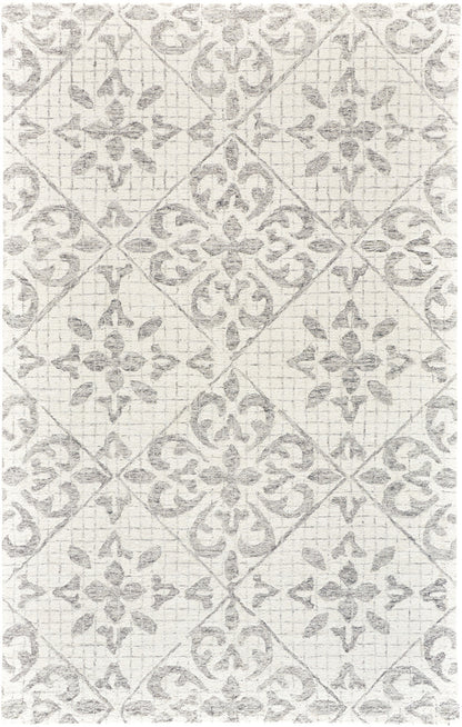 8' X 10' Ivory and Gray Wool Floral Hand Tufted Area Rug