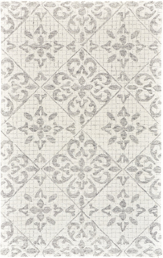 8' X 10' Ivory and Gray Wool Floral Hand Tufted Area Rug