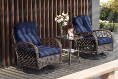 Outdoor Wicker Swivel Glider Rocker Patio Furniture Set