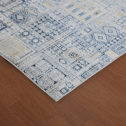 4' X 6' Ivory Black And Gold Ikat Area Rug