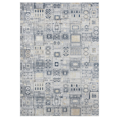 4' X 6' Ivory Black And Gold Ikat Area Rug