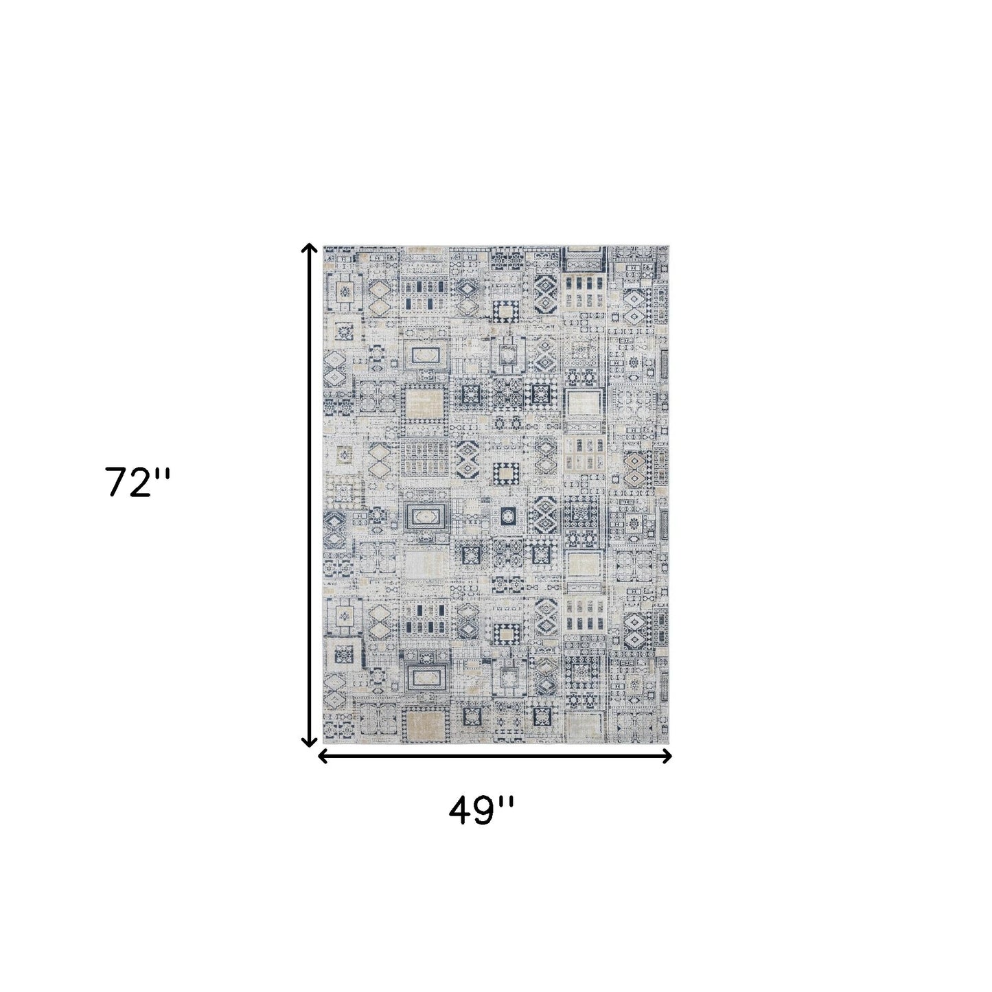 4' X 6' Ivory Black And Gold Ikat Area Rug