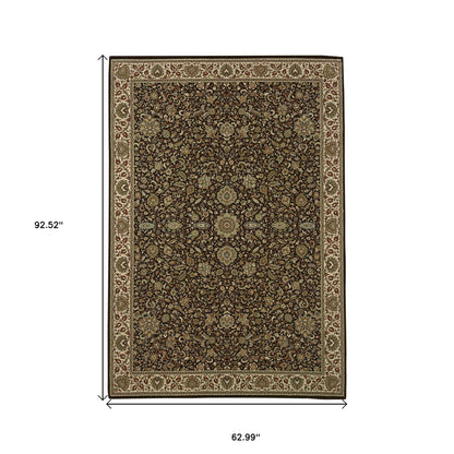 5' X 8' Brown And Ivory Oriental Area Rug
