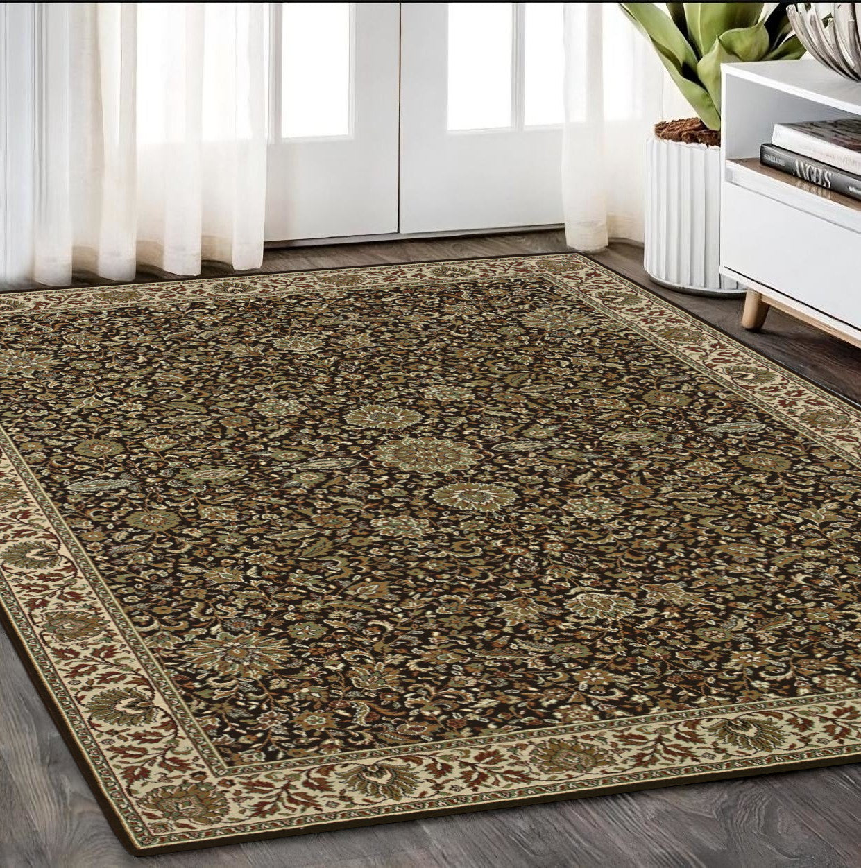 5' X 8' Brown And Ivory Oriental Area Rug