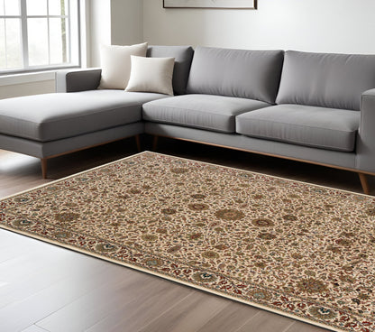 7' X 10' Ivory And Green Oriental Area Rug