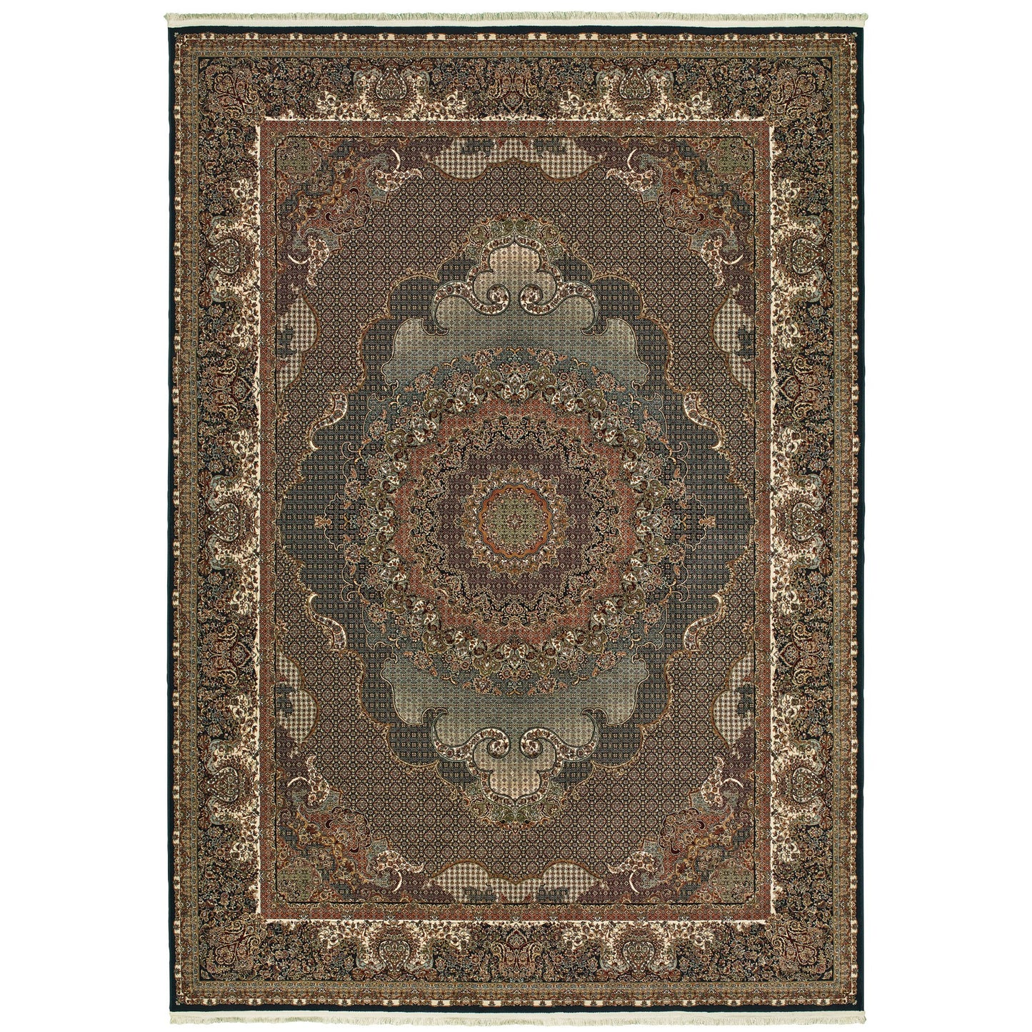 8' X 11' Blue And Red Medallion Area Rug With Fringe
