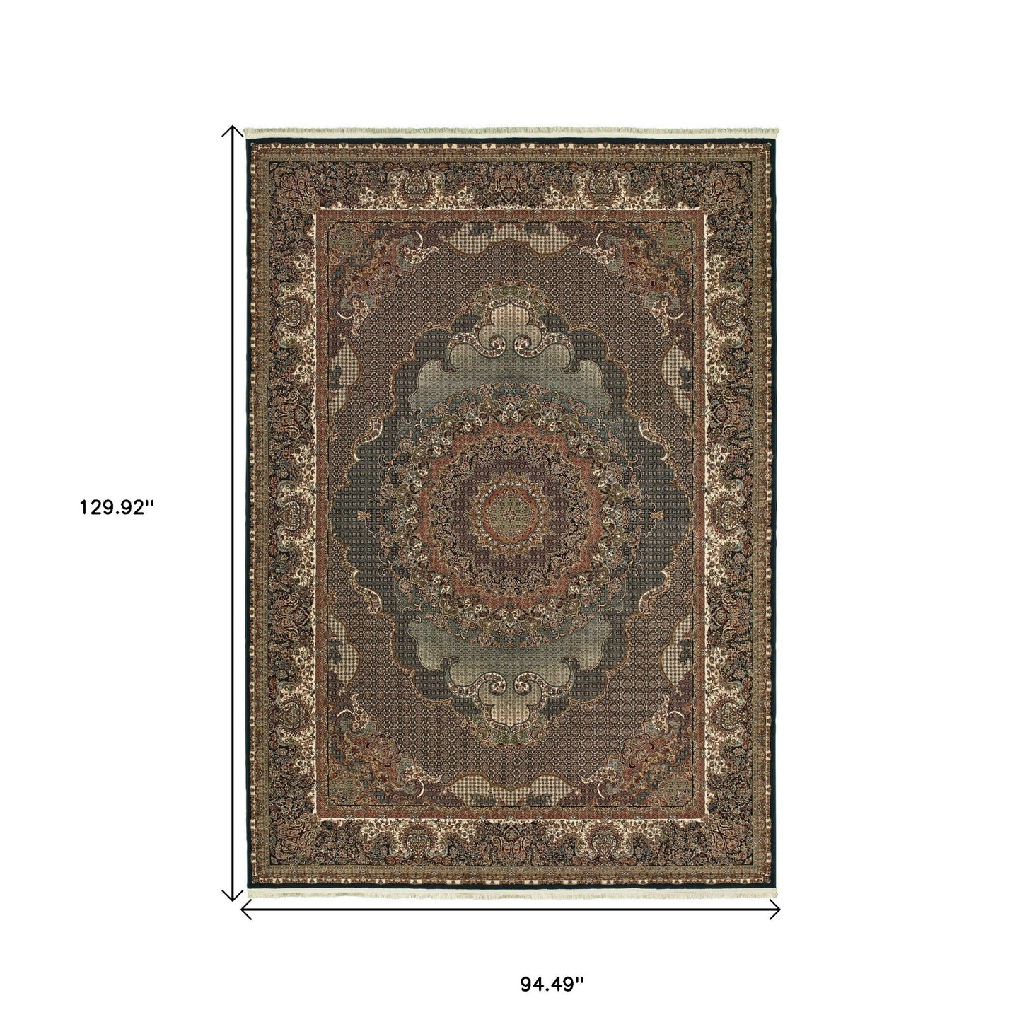 8' X 11' Blue And Red Medallion Area Rug With Fringe