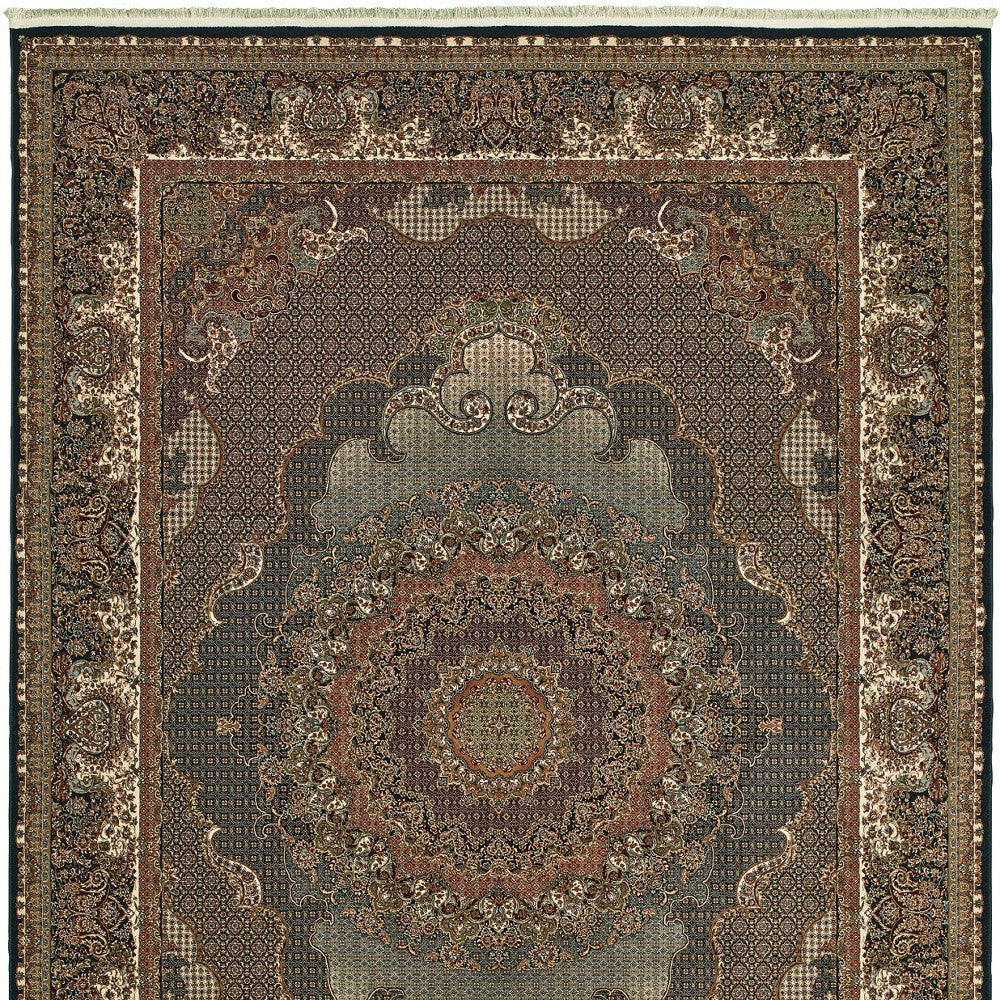 8' X 11' Blue And Red Medallion Area Rug With Fringe