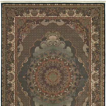 8' X 11' Blue And Red Medallion Area Rug With Fringe