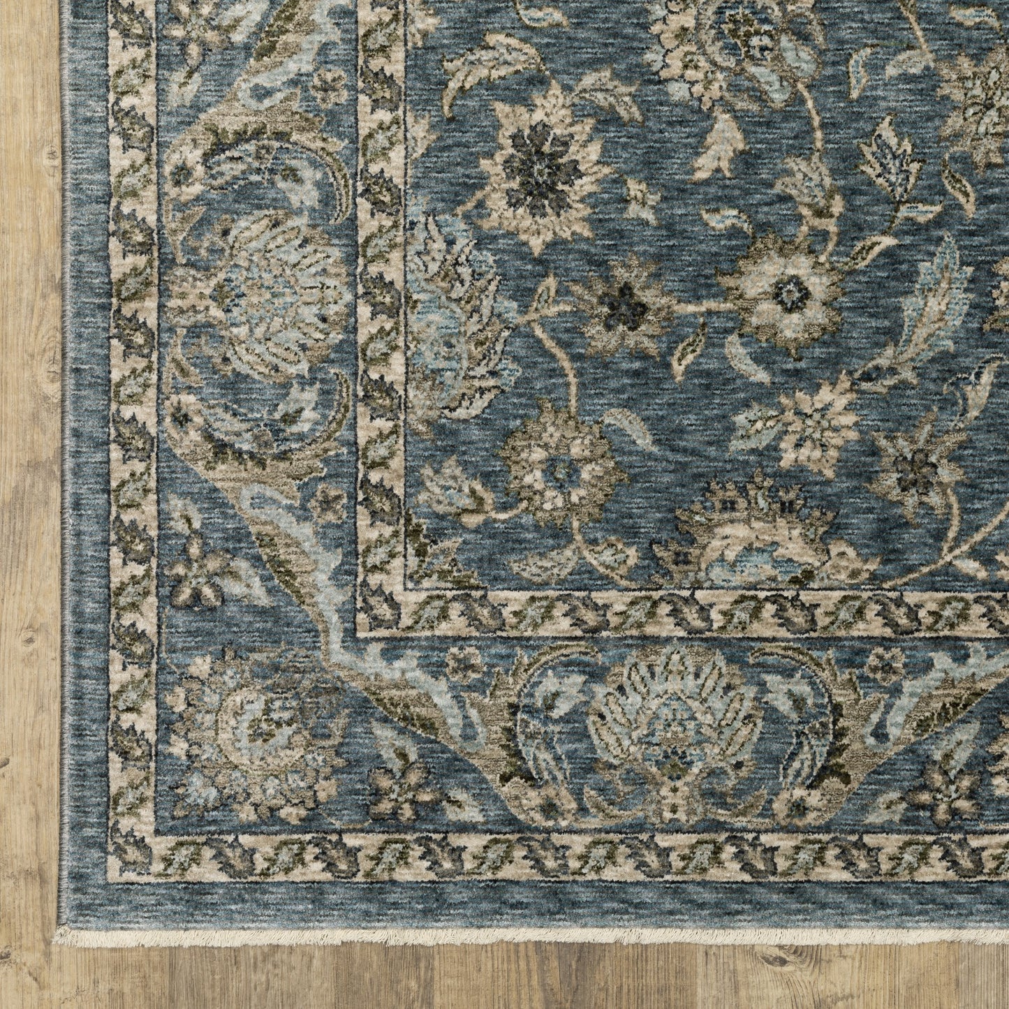 5' X 8' Blue And Beige Oriental Area Rug With Fringe