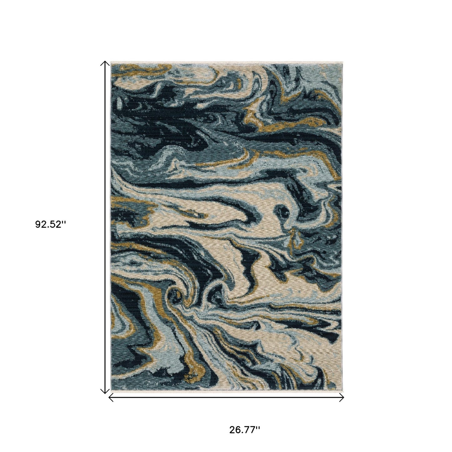 8' Navy Blue And Teal Abstract Runner Rug With Fringe