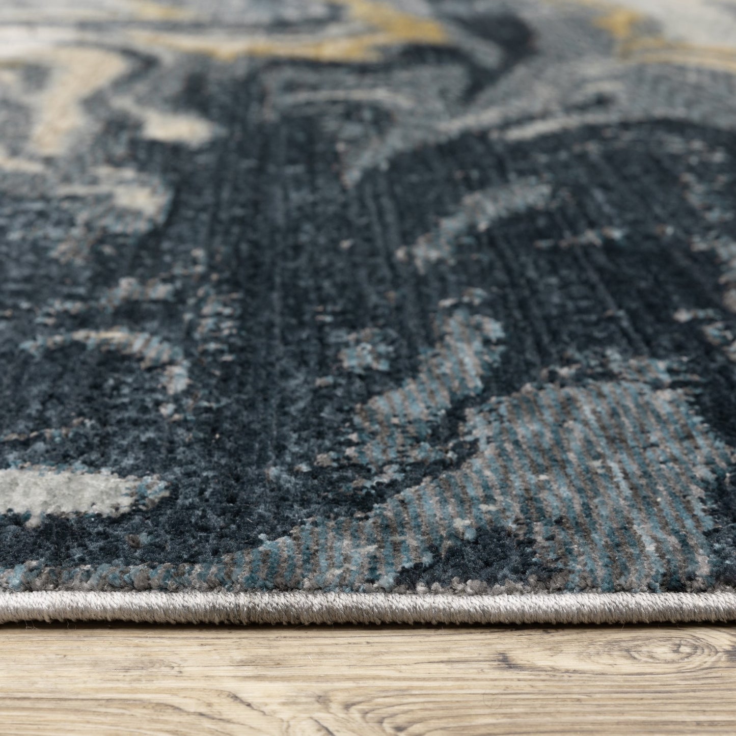 8' Navy Blue And Teal Abstract Runner Rug With Fringe