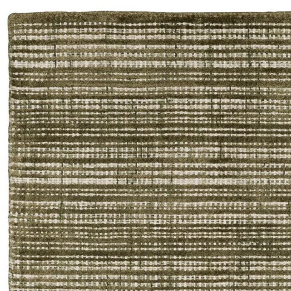 8' Green And Ivory Striped Hand Tufted Runner Rug