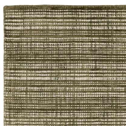 8' Green And Ivory Striped Hand Tufted Runner Rug