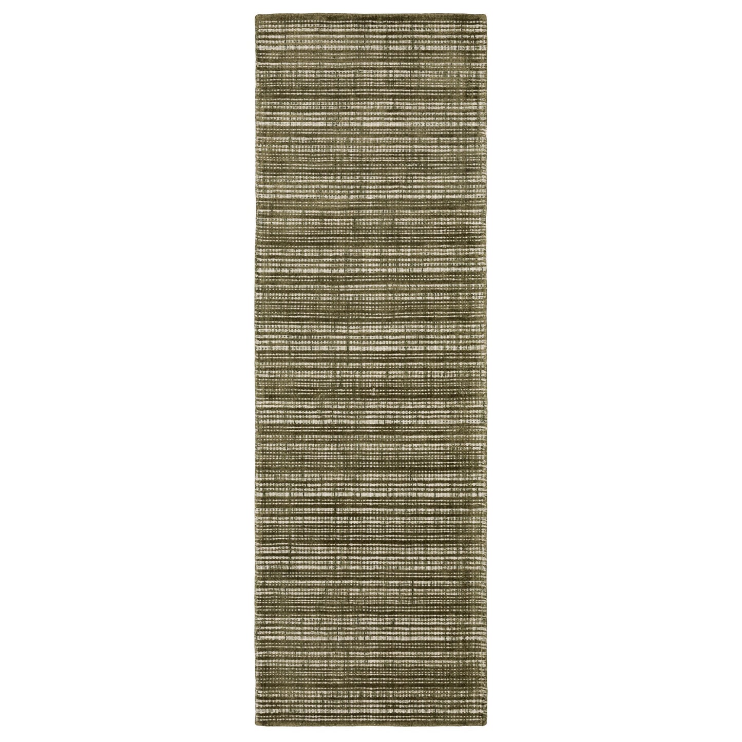 8' Green And Ivory Striped Hand Tufted Runner Rug