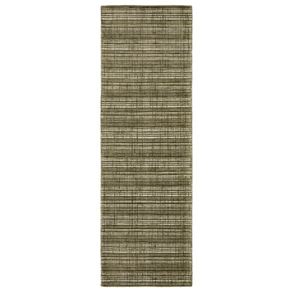 8' Green And Ivory Striped Hand Tufted Runner Rug