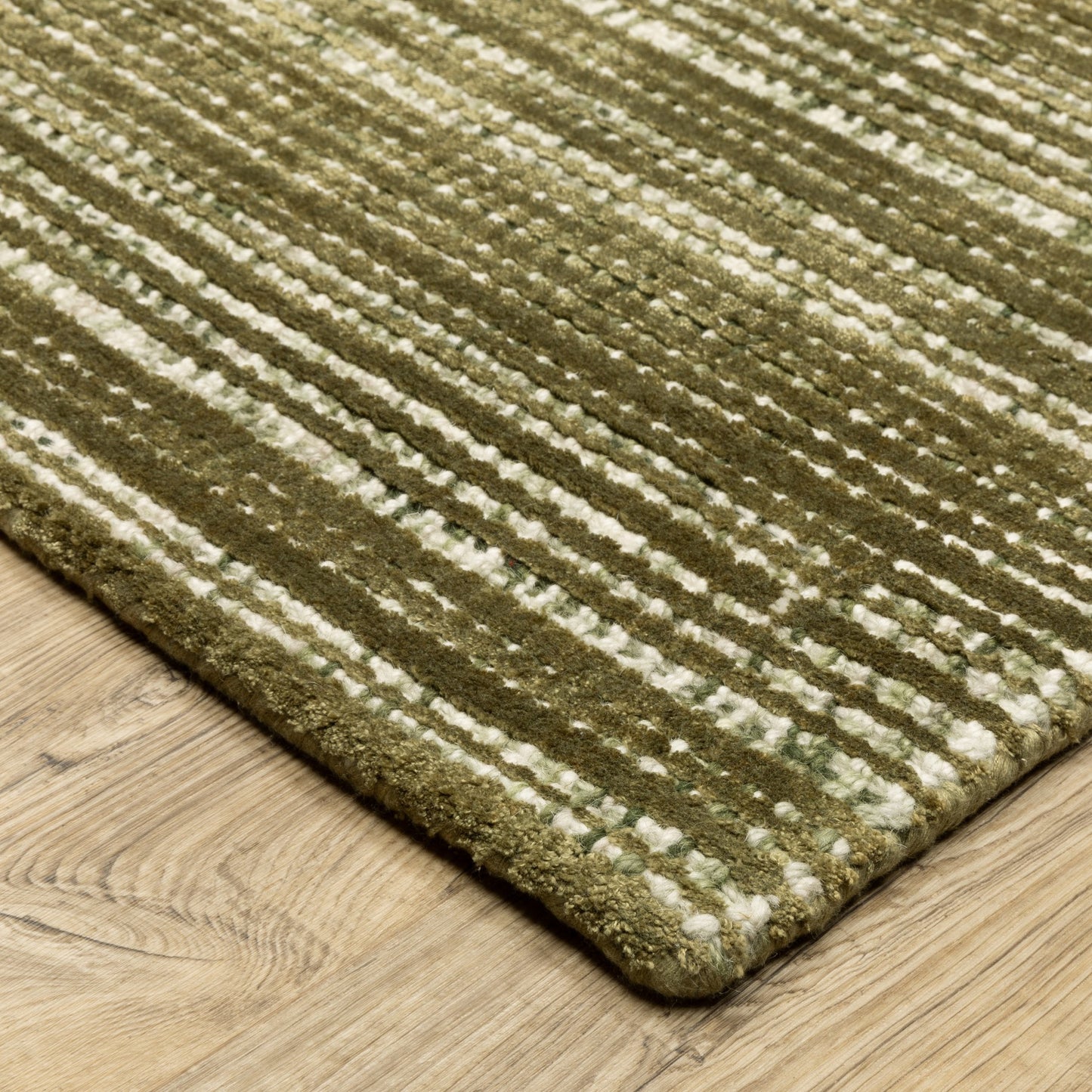 8' Green And Ivory Striped Hand Tufted Runner Rug