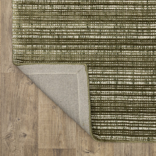 8' Green And Ivory Striped Hand Tufted Runner Rug