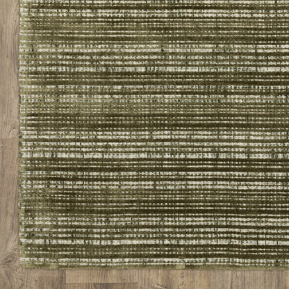 8' Green And Ivory Striped Hand Tufted Runner Rug