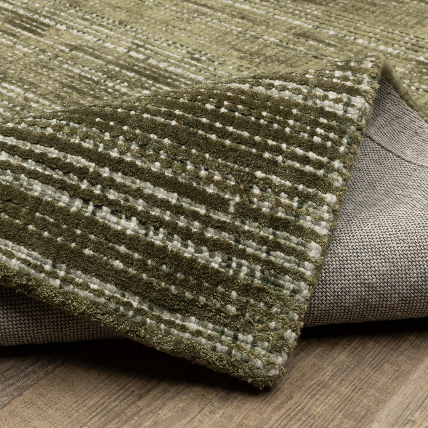 8' Green And Ivory Striped Hand Tufted Runner Rug