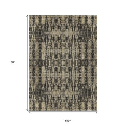 10' X 14' Black Taupe And Beige Moroccan Washable Indoor Outdoor Area Rug