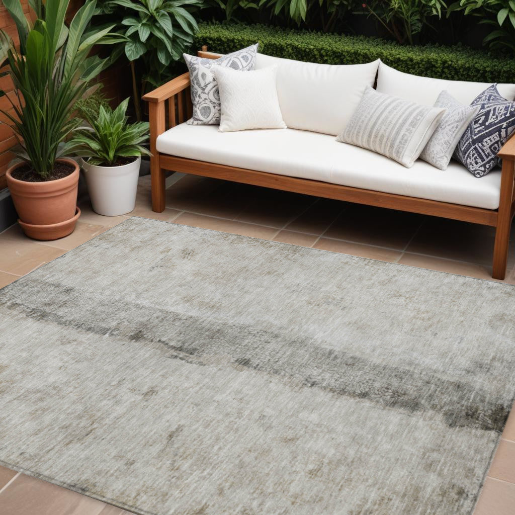 9' X 12' Taupe Beige And Gray Abstract Washable Indoor Outdoor Area Rug