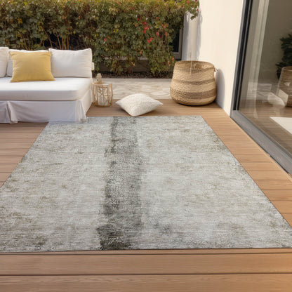 9' X 12' Taupe Beige And Gray Abstract Washable Indoor Outdoor Area Rug