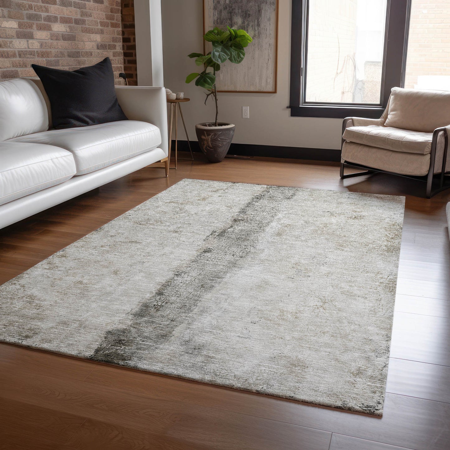 9' X 12' Taupe Beige And Gray Abstract Washable Indoor Outdoor Area Rug