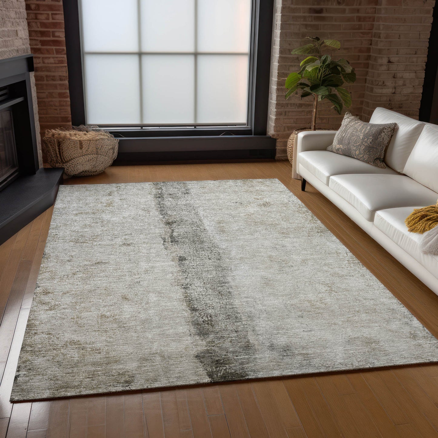 9' X 12' Taupe Beige And Gray Abstract Washable Indoor Outdoor Area Rug