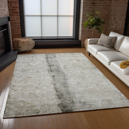 9' X 12' Taupe Beige And Gray Abstract Washable Indoor Outdoor Area Rug