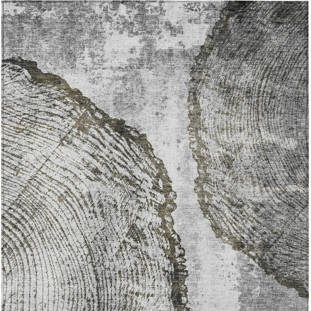 5' X 8' Gray Taupe And Silver Abstract Washable Indoor Outdoor Area Rug