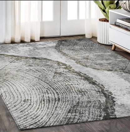 5' X 8' Gray Taupe And Silver Abstract Washable Indoor Outdoor Area Rug