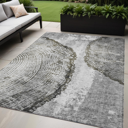 5' X 8' Gray Taupe And Silver Abstract Washable Indoor Outdoor Area Rug