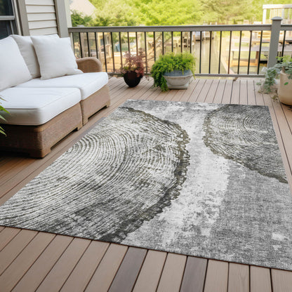 5' X 8' Gray Taupe And Silver Abstract Washable Indoor Outdoor Area Rug