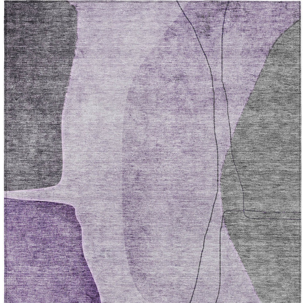8' X 10' Purple Eggplant And Gray Abstract Washable Indoor Outdoor Area Rug