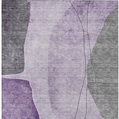 8' X 10' Purple Eggplant And Gray Abstract Washable Indoor Outdoor Area Rug